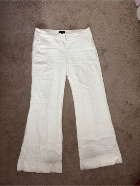 bebe White Wide-Leg Linen Pants